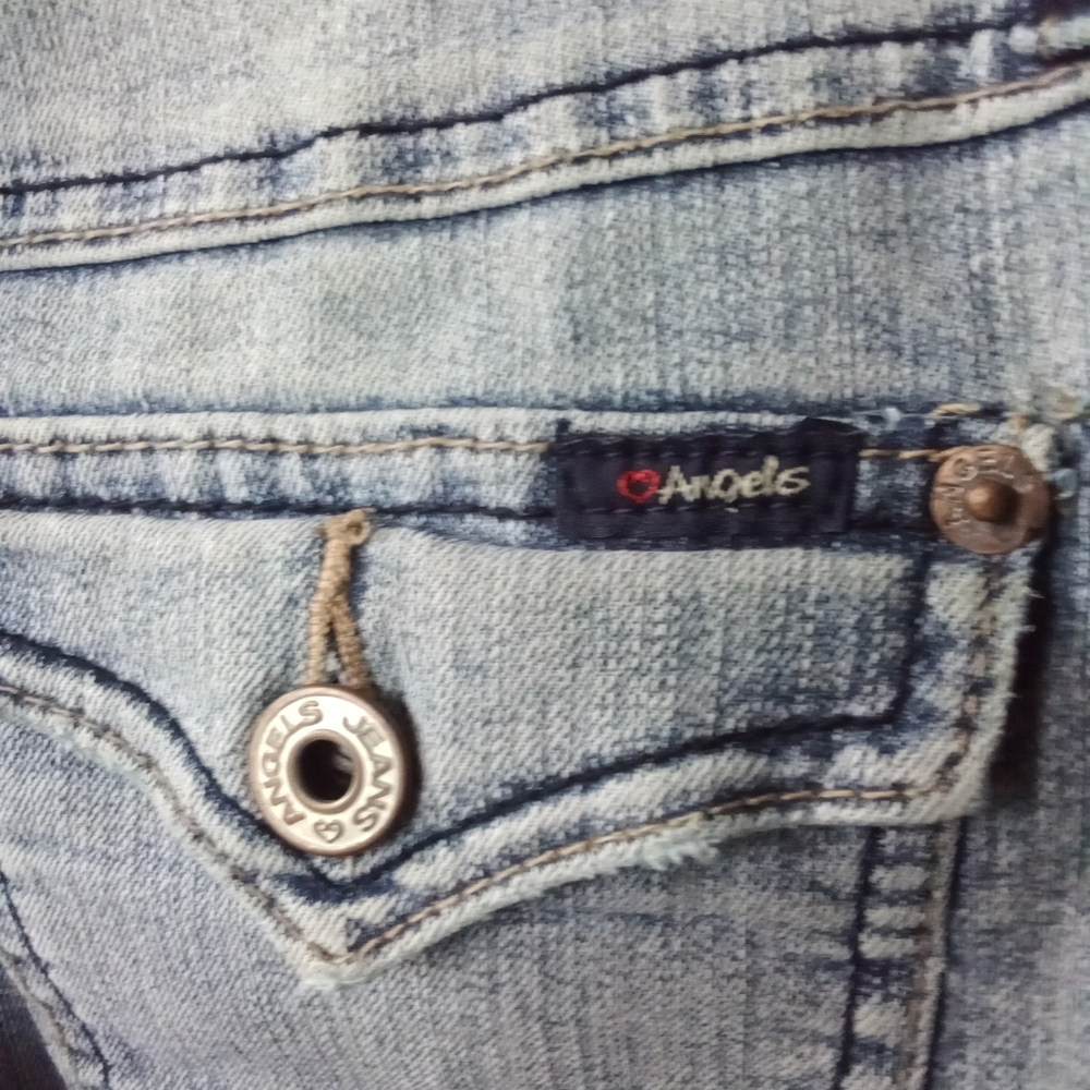 Women's Angels Bootcut Distressed Ripped Jeans Style Light Wash 3 Button Closure - Picture 12 of 15